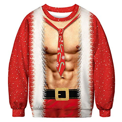 Heymiss Unisex Xmas 3D Digital Print Funny Ugly Christmas Sweatshirts Pullover L