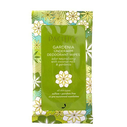 Pacifica Beauty Underarm Deodorant Wipes Travel Size  Coconut Milk and gardenia  10 ct