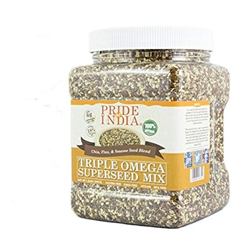 Pride Of India - Triple Omega Superseed Mix - Protein  Fiber  Calcium  Iron  Omega-3  Omega-6  and Thiamin Rich Superfood w- Chia Flax and Sesame Seeds  1