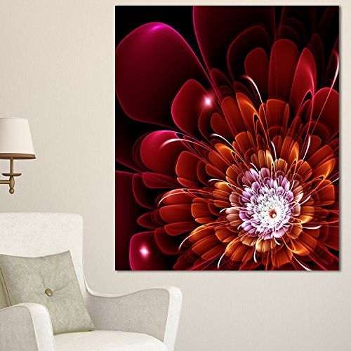 Designart Fractal Red and Yellow Flower Floral Digital Art Canvas Print, 20" x 40", Red Designart Fractal Red and Yellow Flower Floral Digital Art Canvas Print, 20" x 40", Red