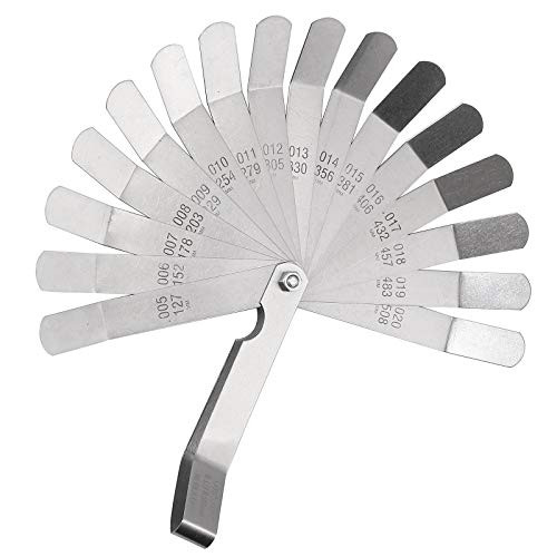 CAMWAY Bent Feeler Gauge 16 Blade Feeler Gauge Imperial-Metric 45º Blades Offset Stainless Steel Feeler Gauge Measuring Tools for Measuring Gap