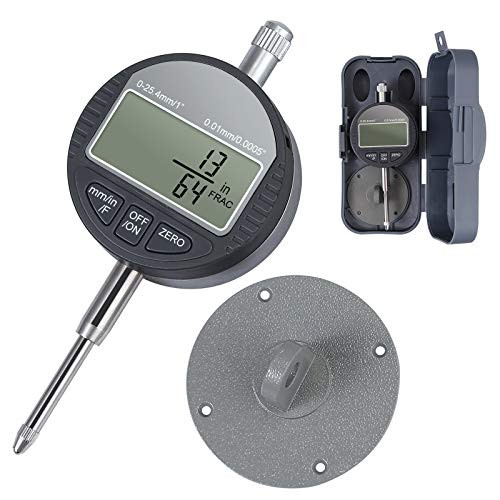 eSynic DTI Digital Dial Indicator 0-25-4mm-1 Digital Probe Indicator Supports Fractions-Inch-Metric Aluminum Alloy Dial Test Electronic Gauge High R