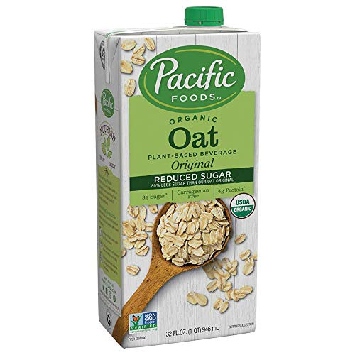 Pacific Foods Oat Milk  Reduced Sugar Original  32 oz -12-pack-- Shelf Stable  Plant-Based  Vegan  Non GMO