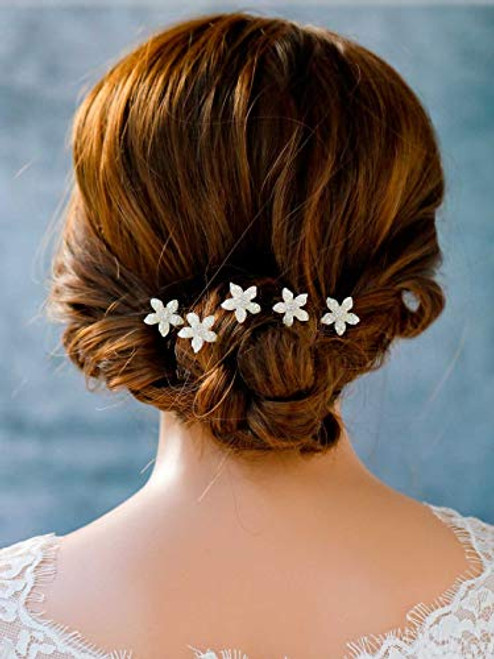 Yean Flower Wedding Hair Pins Bridal Hair Accessories Bride Headpiece for Women and Girl -Set of 5- -Silver- Yean Flower Wedding Hair Pins Bridal Hair Accessories Bride Headpiece for Women and Girl -Set of 5- -Silver-