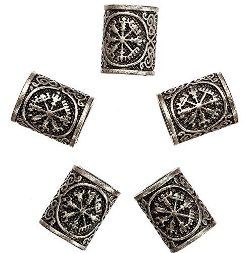 5PCS Norse Viking Rune Helm of Awe Beads for Pendant Paracord Bracelet for Hair Beards Making VKZZ-2