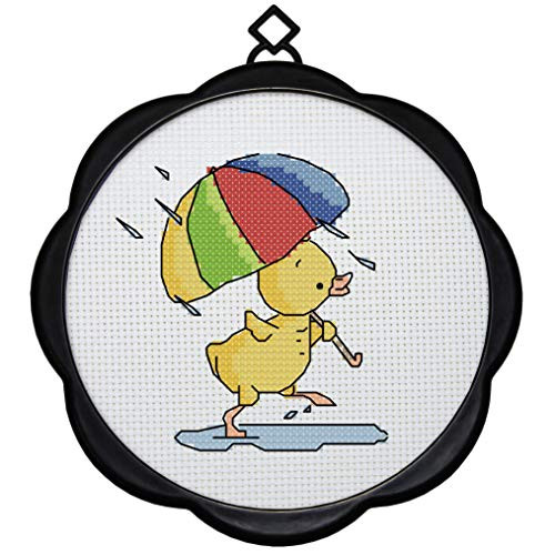 Joy Sunday Full Range of Embroidery Starter 11CT Stamped Cross Stitch Kits Beginners for DIY Embroidery Kit 17X17cm -6-7X6-7- - Duck in Rainy Day