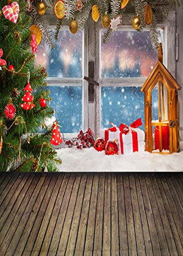 KSZUT 5x7ft Christmas Tree Gifts Window Wooden Floor Scenery Photography Backdrop Customized Photo Background for Photo Studio DZ-2247