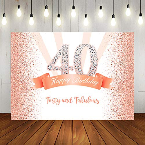 Happy 40th Birthday Party Photography Backdrop Sweet Rose Gold and Pink Dots Background for Adult Woman Party Banner Decorations Shining Diamond Numbe