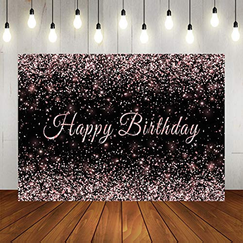 Sweet Glitter Rose Pink Dots Birthday Backdrop Happy Birthday Background for Girls Adult Womans Birthday Party Banner Decorations Photo Studio Props