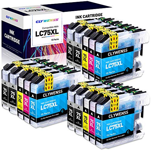 CLYWENSS Compatible LC75 Ink Cartridge Replacement for Brother LC75 XL LC71 LC75XL Black Ink Cartridges for Brother MFC-J825DW MFC-J435W MFC-J835DW MF