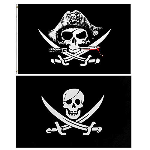 AimtoHome 3x5 FT Dead Mans Chest Flag -CrossKnife Flag- and Jack Rackham Flag - Pirate Flags Dead Mans Chest Flag Polyester Canvas Brass Buttonhole