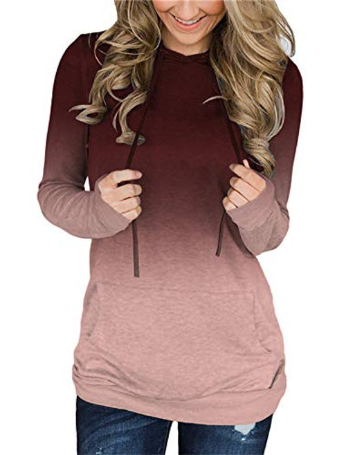 onlypuff Casual Red Hoody Sweatshirt for Women Tie Dye Ombre Tunic Tops with Pockets XXL onlypuff Casual Red Hoody Sweatshirt for Women Tie Dye Ombre Tunic Tops with Pockets XXL
