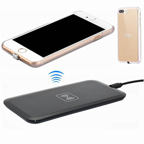 Wireless Charger Kit for iPhone 7 Plus , hanende [Sleep-Friendly] Qi Wireless Charging Pad and Wireless Receiver Case for iPhone 7 Plus (Gold)