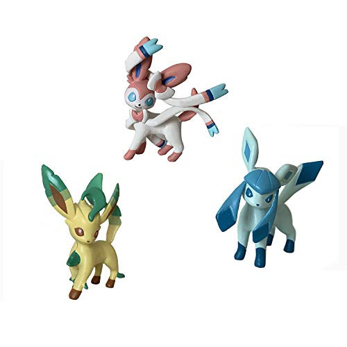 Poké Battle Action Pose 3 Figurines Pack  Comes with Sylveon  Glaceon and Leafeon Collection Pocket Monster Action Animals Figures Set Toy