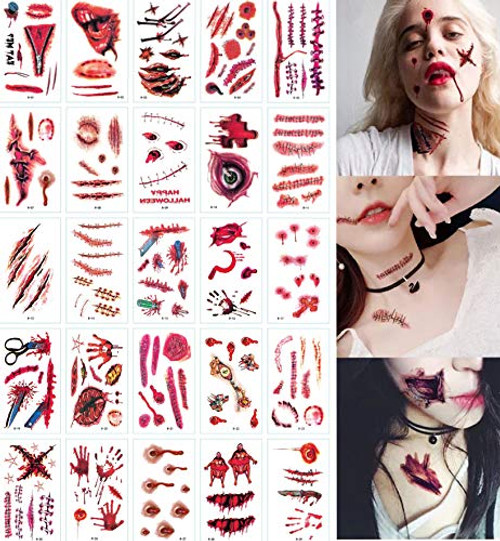 30 Sheet Halloween Face Fake Scar Temporary Tattoos Halloween Zombie Makeup Kit for Adults Kits Vampire Bite Makeup Waterproof Fake Blood Tattoo fo 30 Sheet Halloween Face Fake Scar Temporary Tattoos Halloween Zombie Makeup Kit for Adults Kits Vampire Bite Makeup Waterproof Fake Blood Tattoo fo