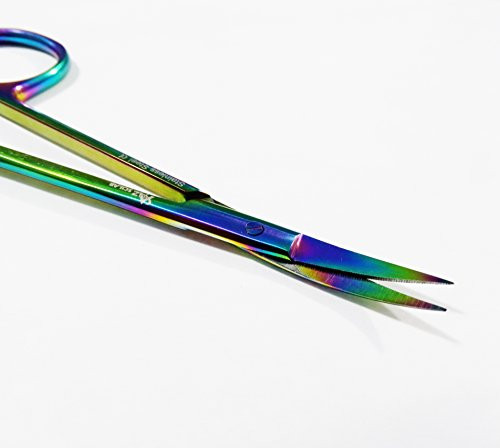 Multi Color Rainbow Supercut Iris Micro Scissors 4-5 Curved with one Serrated Blade Stainless Steel Multi Color Rainbow Supercut Iris Micro Scissors 4-5 Curved with one Serrated Blade Stainless Steel