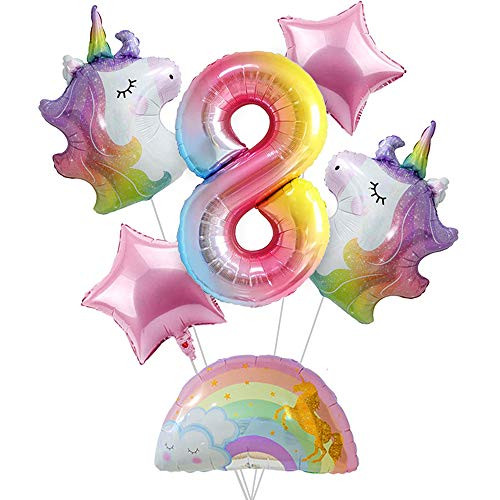 Unicorn Balloons 8th Birthday Decorations for Girls- Bouquet of Foil Balloon for Rainbow Party Decorations Unicorn Party Supplies Number 8 Unicorn Balloons 8th Birthday Decorations for Girls- Bouquet of Foil Balloon for Rainbow Party Decorations Unicorn Party Supplies Number 8