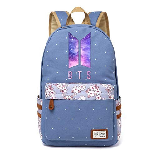 JUSTGOGO Korean Casual KPOP BTS Bangtan Boys Backpack Daypack Laptop Bag College Bag Book Bag School Bag -Light Blue 7-
