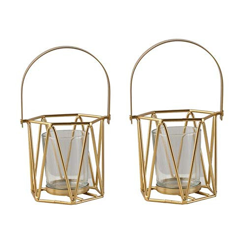 Lovecat Set of 2 Hollow Gold Candle Holders  Metal Candlesticks  Geometric Candle Stands  Home Wedding Decor Candleholders  Tealight Candlesticks  Can