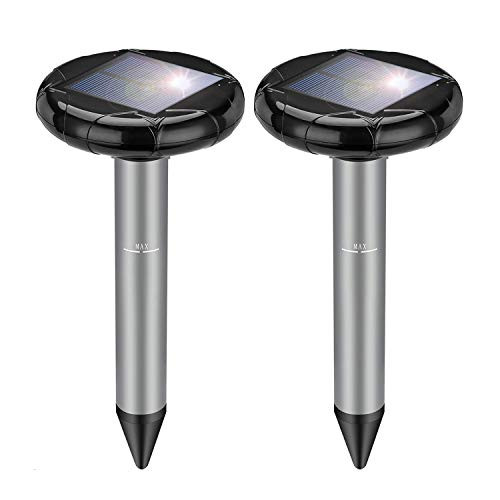 Gopher Repellent Ultrasonic 2 Pcs - Upgrade Mole Repellent Solar Powered Rodent Repeller Outdoor Waterproof Groundhog Repeller Vole Chaser Mole and Vo