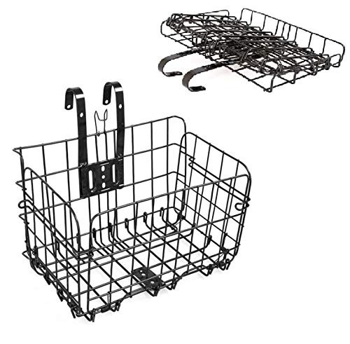 Free-fly Folding Rear Bike Basket Wire Mesh Fold-Up Detchable Front Bag Rear Hanging Bike Basket Bicycle Bag Cargo Rack for Mountain Bike Accessories