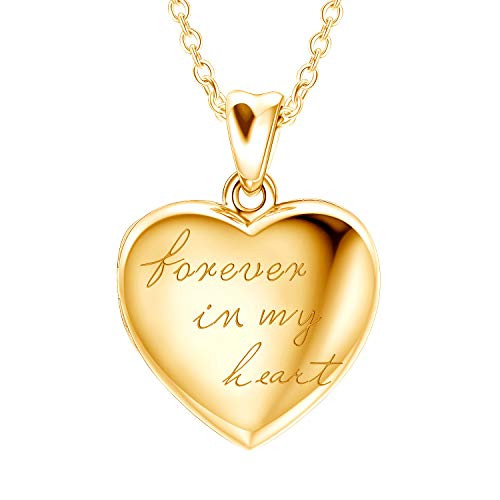 925 Sterling Silver Heart Locket Necklace That Holds Pictures Forever In My Heart Photo Locket Necklace for Women Family -Gold Locket Necklace-