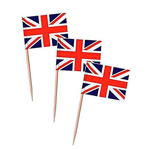 100PCS Mini Flags Party Cupcake Picks Cocktail Sticks Dinner Flags Cake Toppers Decorations Toothpick Flag -British flag-