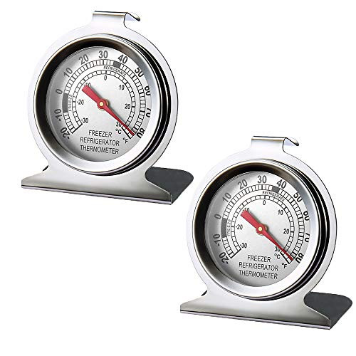 2 Pack Stainless Steel Refrigerator Freezer Thermometer Large Dial Thermometer