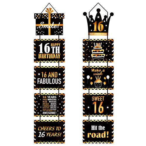 Opopark Happy Birthday Sign Crown Birthday Party Banner Decoration Door Porch Sign Hanging Vertical Paper Door Banners Birthday Party Wall Decoration-