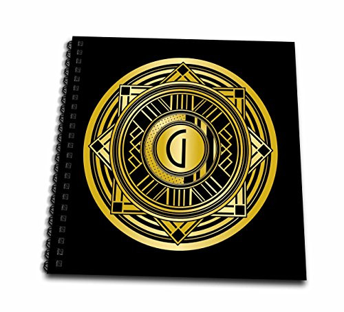 3D Rose Letter G Art Deco Geometric Monogram in Faux Gold and Black Drawing Book