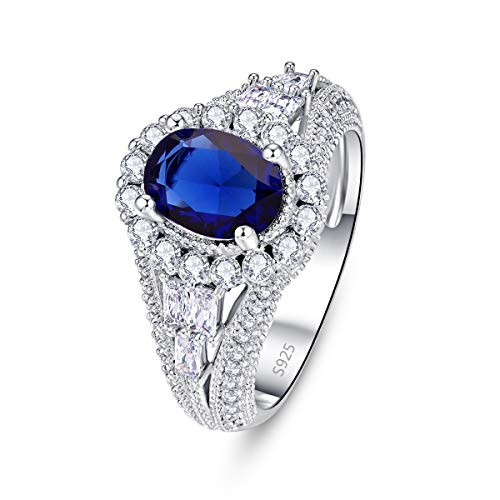 PAKULA 925 Sterling Silver Women Simulated Blue Sapphire Halo Engagement Ring Size 7
