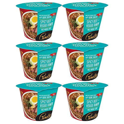 Pamelas Products Gluten Free Spicy Beef and Veggie Ramen with Bone Broth Rice Noodle Soup  2 Ounce -Pack - 6-
