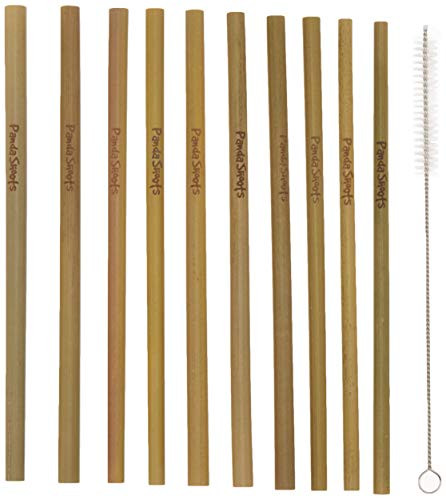 Panda Shoots Bamboo Straws Reusable Set of 10 8 Inch Straws Cleaning Brush Disposable Organic Biodegradable Nature Crafted Natural Eco Friendly Dishwa