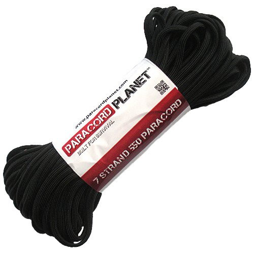 PARACORD PLANET 550-Pound Safety Type III Commercial Paracord -Black  100 Feet-