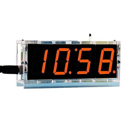 Kunhe DIY Digital Clock Kit 4 Digit LED Electronic Clock Kit Large Screen with Transparent Case LED Red