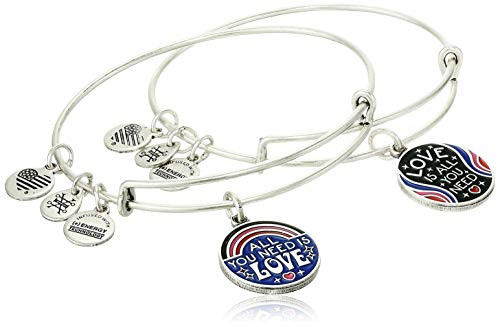 Alex and Ani Womens All You Need Is Love Bracelet Set of 2  Rafaelian Antique Rose  Expandable
