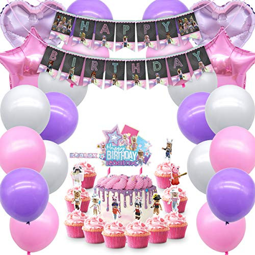 Girl Game Party Decorations for Roblox Party Supplies Cake Topper Cupcake Toppers Favor Birthday Balloons Banner