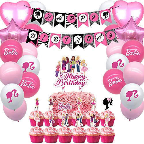 Party Favors for Barbie Party Supplies Cake Toppers Balloons Banners Cake Toppers Decorations Girls Theme Birthday Party