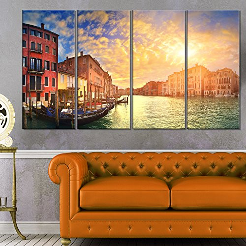 Designart MT11699-271 Majestic Sunset Over Venice - Cityscape Glossy Metal Wall Art, 48x28"