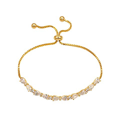 WeimanJewelry Real Gold Plated Adjustable Teardrop and Round Cut CZ Cubic Zirconia Bridal Chain Bracelet for Women -Gold- WeimanJewelry Real Gold Plated Adjustable Teardrop and Round Cut CZ Cubic Zirconia Bridal Chain Bracelet for Women -Gold-