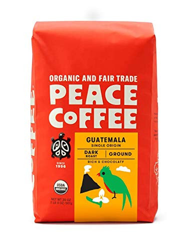Peace Coffee Guatemala  Dark Roast -Guatemala Single Origin- Organic Fair Trade Coffee  Ground 20 oz- Bag