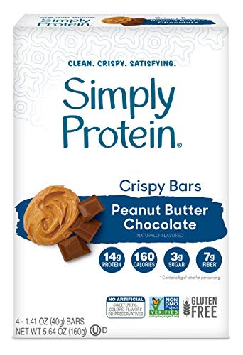 SimplyProtein Crispy Bars- Clean and Light Crispy Bars with Plant Based Protein -Peanut Butter Chocolate  24 Pack--