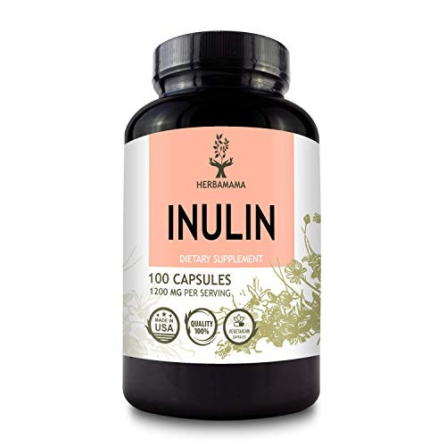 Inulin 100 Capsules 1200 mg - Filled with Organic Chicory Root Inulin Powder - Gut Health and Digestive Function - Prebiotic Intestinal Support - Non-GM