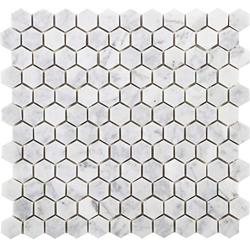 Bianco Carrara White Marble Hexagon Mosaic Tile 1 inch Polished New