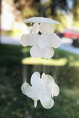PEPPERLONELY White Capiz Wind Chime Spiral 16 x 5  Decorative Outdoor Windchimes  Tropical Wind Chimes Capiz Shells