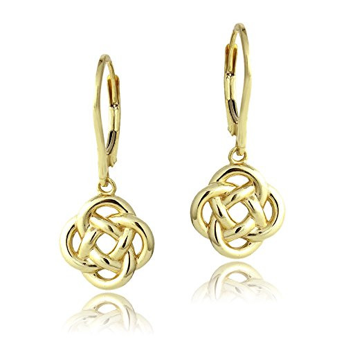 Hoops and Loops - Sterling Silver Yellow Gold Flash Plated Love Knot Flower Dangle Leverback Earrings