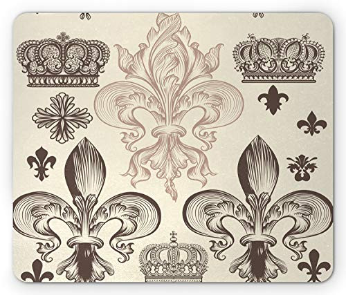 Lunarable Fleur De Lis Mouse Pad  Heraldic Pattern with Fleur-de-Lis and Crowns Tiara Coat of Arms Knight  Rectangle Non-Slip Rubber Mousepad  Standar