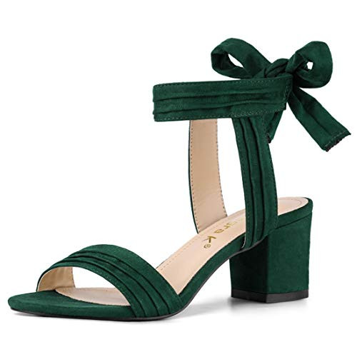 Allegra K Womens Open Toe Ankle Tie Back Green Block Heel Sandals - 9 M US
