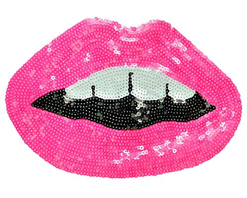 Neon Pink Lips Sequin Iron-On Applique Patch by pc  10-1-4 x 7  TR-10900 -1-pc-