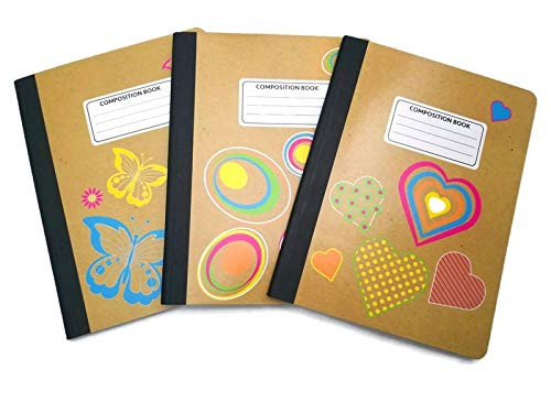 Composition Notebook Bundle - 3 Pack - Colorful Butterflies  Hearts  Circles Fashion Composition Notebooks  9-75×7-5 in  100 sheets  wide ruled